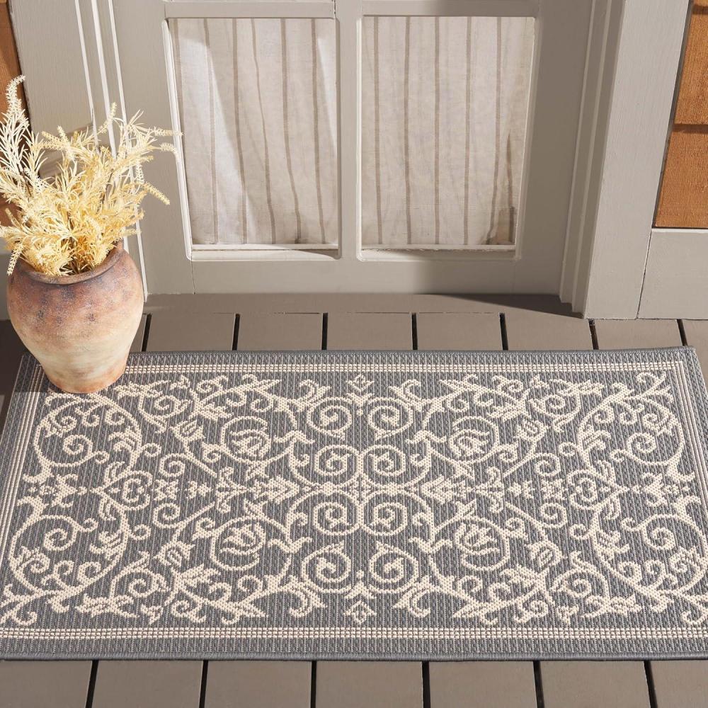 image:imageSAFAVIEH Washable Rug Outdoor Courtyard Collection 4 x 57 Terracotta amp Natural NonShedding amp Easy Cleaning Ideal for Patio Backyard Mudroom CY20983202GreyNatural