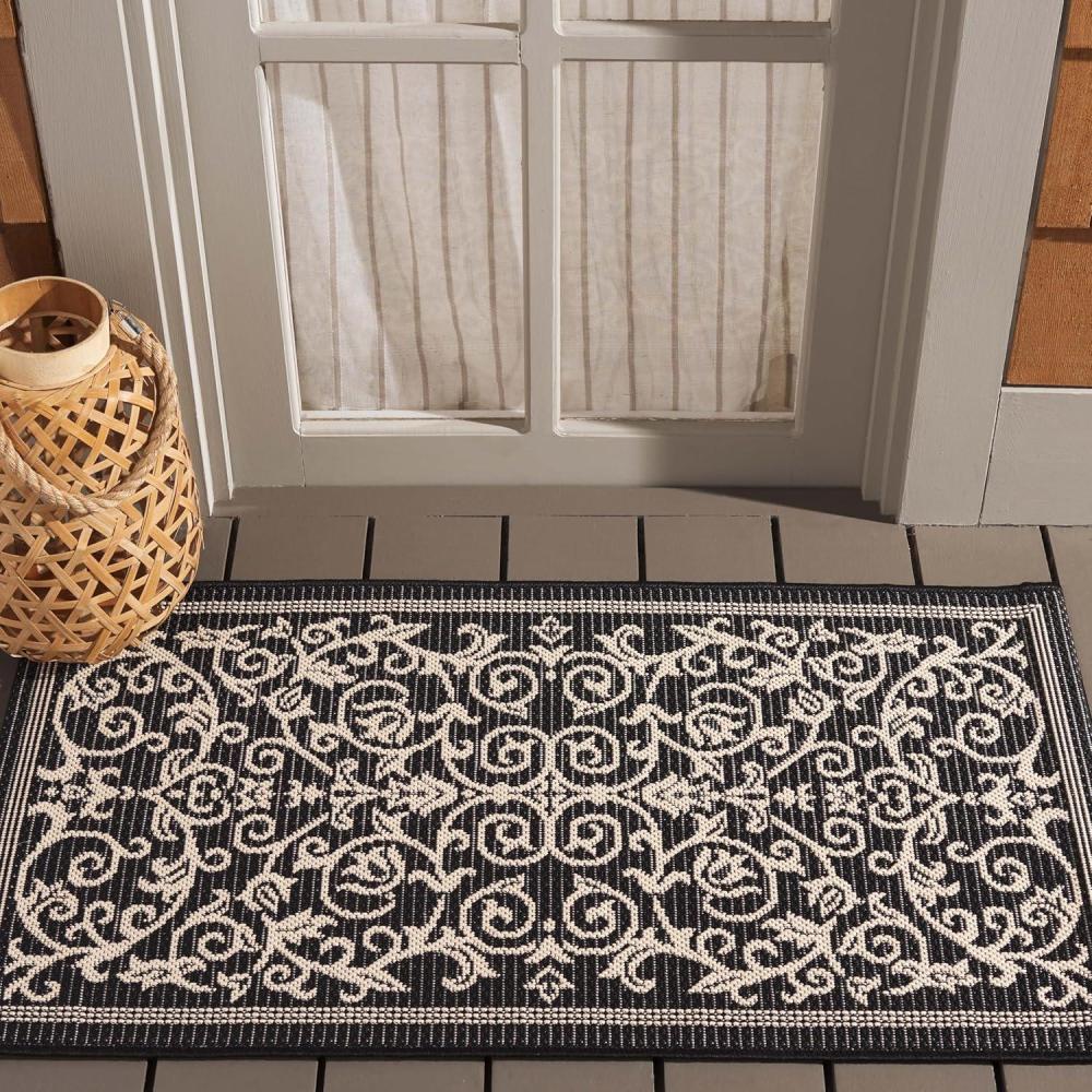 image:imageSAFAVIEH Washable Rug Outdoor Courtyard Collection 4 x 57 Terracotta amp Natural NonShedding amp Easy Cleaning Ideal for Patio Backyard Mudroom CY20983202BlackSand