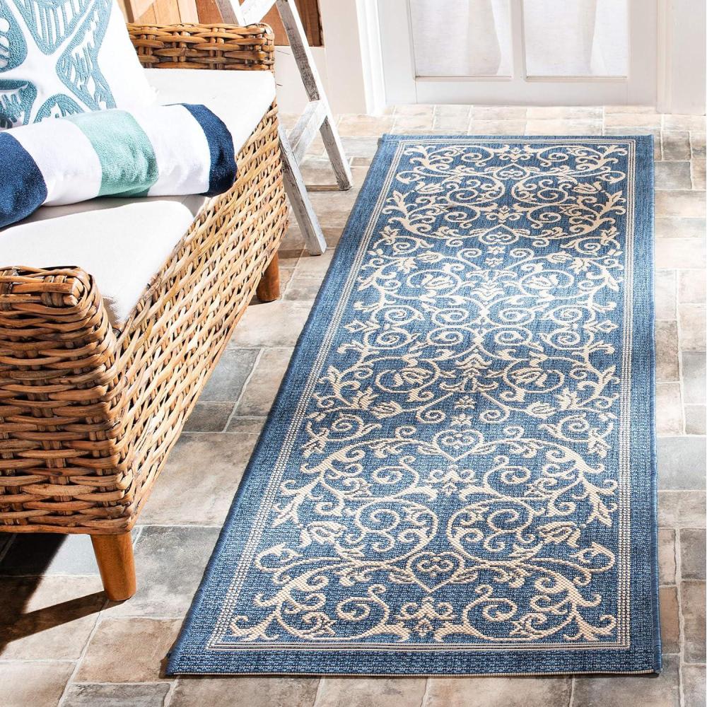 image:imageSAFAVIEH Washable Rug Outdoor Courtyard Collection 4 x 57 Terracotta amp Natural NonShedding amp Easy Cleaning Ideal for Patio Backyard Mudroom CY20983202BlueNatural