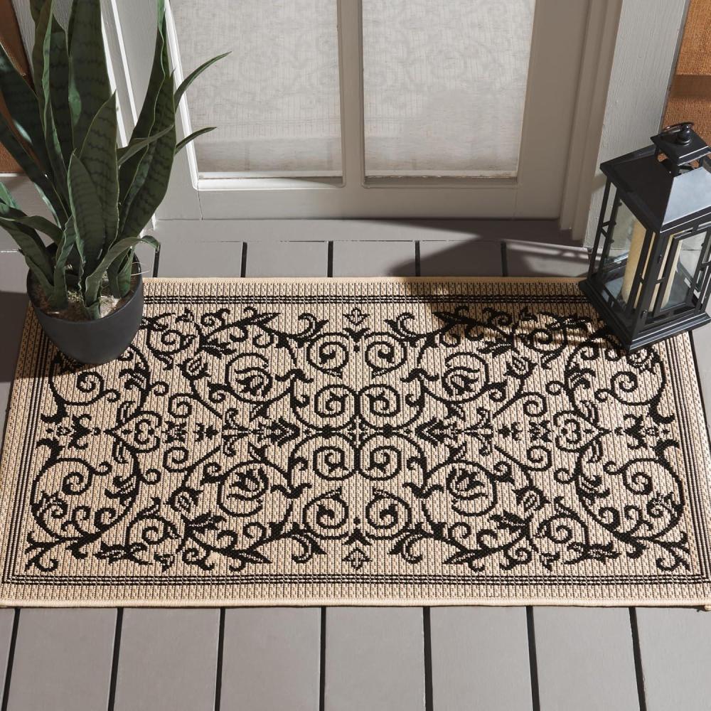 image:imageSAFAVIEH Washable Rug Outdoor Courtyard Collection 4 x 57 Terracotta amp Natural NonShedding amp Easy Cleaning Ideal for Patio Backyard Mudroom CY20983202SandBlack