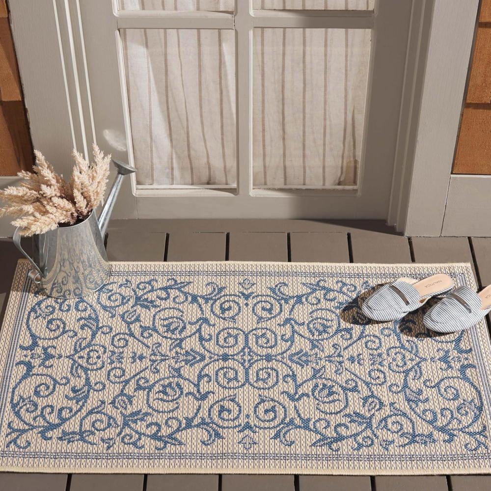 image:imageSAFAVIEH Washable Rug Outdoor Courtyard Collection 4 x 57 Terracotta amp Natural NonShedding amp Easy Cleaning Ideal for Patio Backyard Mudroom CY20983202NaturalBlue