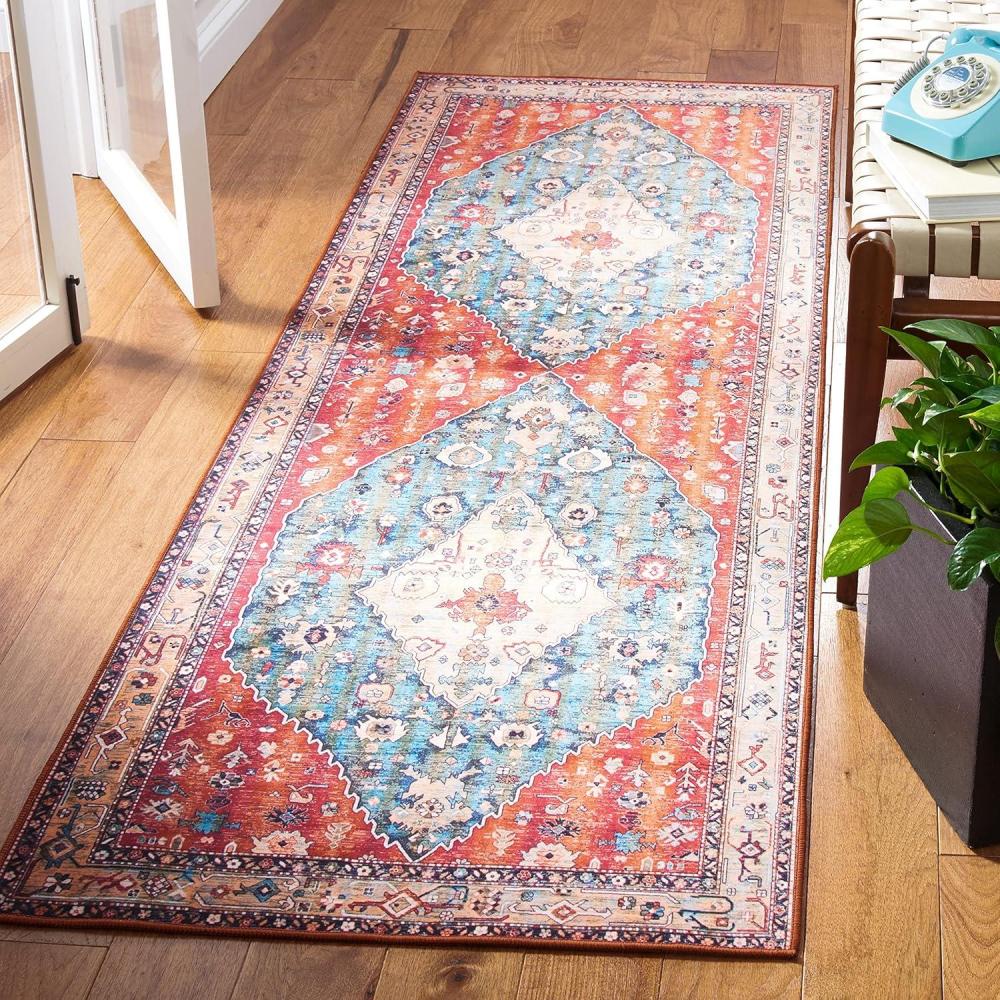 image:imageSAFAVIEH Washable Rug Tucson Collection 8 x 10 Beige amp Blue Slip Resistant amp Easy to Clean Ideal for Living Room Bedroom Dining Space TSN104BBeigeBlue