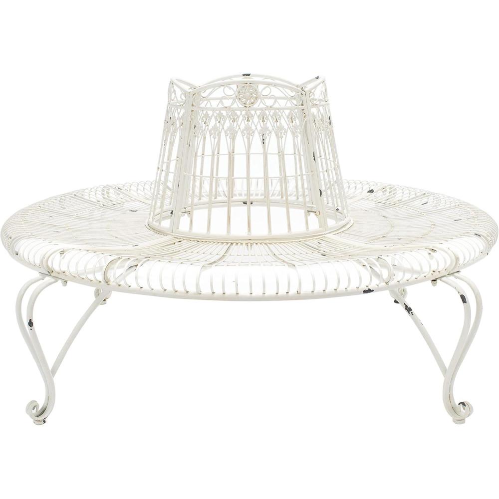 image:imageSafavieh PAT5019C Outdoor Collection Ally Darling Antique Wrought Iron 60inch Round Tree Bench Mossy BlueAntique White