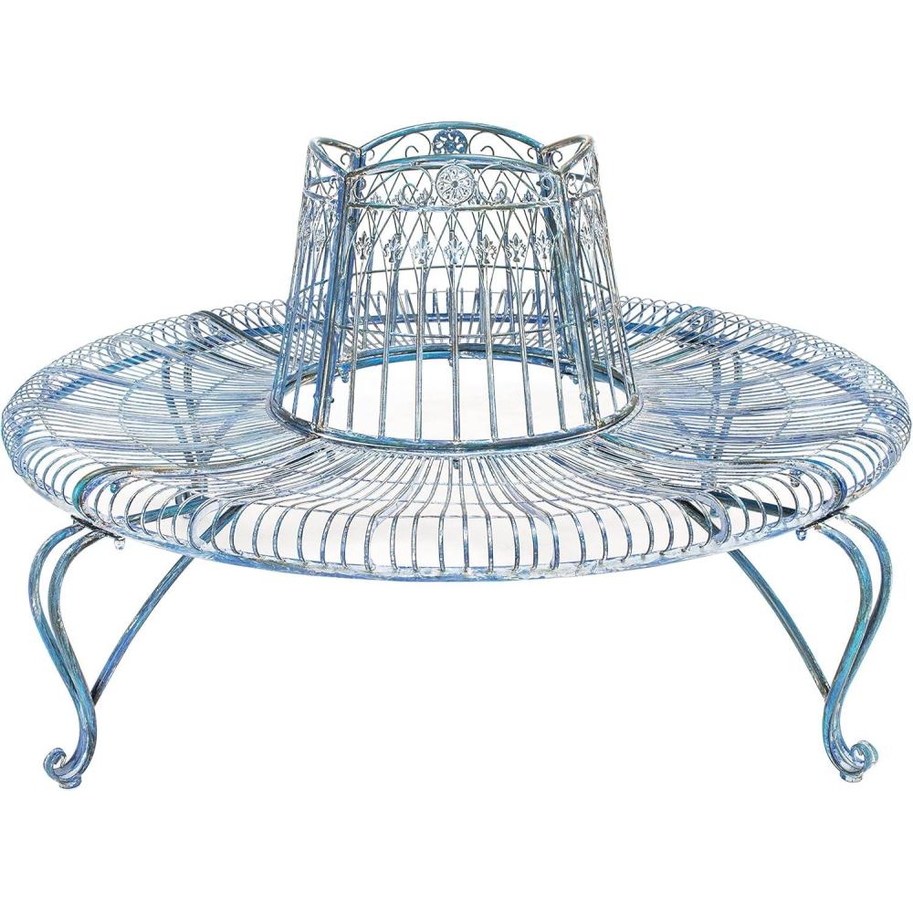 image:imageSafavieh PAT5019C Outdoor Collection Ally Darling Antique Wrought Iron 60inch Round Tree Bench Mossy BlueMossy Blue