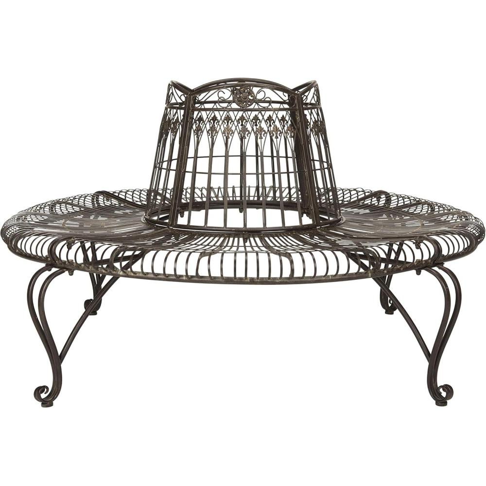 image:imageSafavieh PAT5019C Outdoor Collection Ally Darling Antique Wrought Iron 60inch Round Tree Bench Mossy BlueRustic Brown