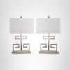 SAFAVIEH Lighting Collection – Set of 2 Greek Key Modern Gold 24-Inch Table Lamps, White Rectangular Shade, LED Bulbs Included, Bedroom Living Room Home Office (LIT4160C-SET2)(Chrome – Set of 2)