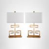 SAFAVIEH Lighting Collection – Set of 2 Greek Key Modern Gold 24-Inch Table Lamps, White Rectangular Shade, LED Bulbs Included, Bedroom Living Room Home Office (LIT4160C-SET2)(Gold – Set of 2)