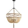 SAFAVIEH Lighting Collection – Whitley Bohemian Wooden Beaded Tassel 4-Light Adjustable Pendant Chandelier, Hanging Ceiling Fixture (PND4085A)