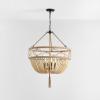 SAFAVIEH Lighting Collection – Whitley Bohemian Wooden Beaded Tassel 4-Light Adjustable Pendant Chandelier, Hanging Ceiling Fixture (PND4085A)