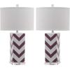 SAFAVIEH Lighting Collection Chevron Modern Contemporary Light Purple Stripe 27-inch Bedroom Living Room Home Office Desk Nightstand Table Lamp Set of 2 (LED Bulbs Included)(Light Purple)
