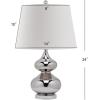 SAFAVIEH Lighting Collection Eva Modern Contemporary Fern Green Double Gourd Glass 24-inch Bedroom Living Room Home Office Desk Nightstand Table Lamp Set of 2 (LED Bulbs Included)(Silver – Set of 2)