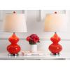 SAFAVIEH Lighting Collection Eva Modern Contemporary Fern Green Double Gourd Glass 24-inch Bedroom Living Room Home Office Desk Nightstand Table Lamp Set of 2 (LED Bulbs Included)(Orange – Set of 2)