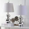 SAFAVIEH Lighting Collection Eva Modern Contemporary Fern Green Double Gourd Glass 24-inch Bedroom Living Room Home Office Desk Nightstand Table Lamp Set of 2 (LED Bulbs Included)(Silver – Set of 2)