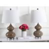 SAFAVIEH Lighting Collection Eva Modern Contemporary Fern Green Double Gourd Glass 24-inch Bedroom Living Room Home Office Desk Nightstand Table Lamp Set of 2 (LED Bulbs Included)(Taupe – Set of 2)
