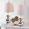 SAFAVIEH Lighting Collection Eva Modern Contemporary Fern Green Double Gourd Glass 24-inch Bedroom Living Room Home Office Desk Nightstand Table Lamp Set of 2 (LED Bulbs Included)(Silver – Set of 2)