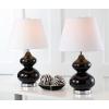 SAFAVIEH Lighting Collection Eva Modern Contemporary Fern Green Double Gourd Glass 24-inch Bedroom Living Room Home Office Desk Nightstand Table Lamp Set of 2 (LED Bulbs Included)(Black – Set of 2)