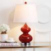 SAFAVIEH Lighting Collection Eva Modern Contemporary Fern Green Double Gourd Glass 24-inch Bedroom Living Room Home Office Desk Nightstand Table Lamp Set of 2 (LED Bulbs Included)(Red – Set of 2)