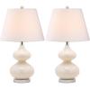 SAFAVIEH Lighting Collection Eva Modern Contemporary Fern Green Double Gourd Glass 24-inch Bedroom Living Room Home Office Desk Nightstand Table Lamp Set of 2 (LED Bulbs Included)(Light Grey – Set of 2)