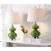 SAFAVIEH Lighting Collection Eva Modern Contemporary Fern Green Double Gourd Glass 24-inch Bedroom Living Room Home Office Desk Nightstand Table Lamp Set of 2 (LED Bulbs Included)(Green – Set of 2)