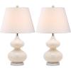 SAFAVIEH Lighting Collection Eva Modern Contemporary Fern Green Double Gourd Glass 24-inch Bedroom Living Room Home Office Desk Nightstand Table Lamp Set of 2 (LED Bulbs Included)(Light Grey – Set of 2)