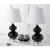 SAFAVIEH Lighting Collection Eva Modern Contemporary Fern Green Double Gourd Glass 24-inch Bedroom Living Room Home Office Desk Nightstand Table Lamp Set of 2 (LED Bulbs Included)(Black – Set of 2)