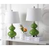 SAFAVIEH Lighting Collection Eva Modern Contemporary Fern Green Double Gourd Glass 24-inch Bedroom Living Room Home Office Desk Nightstand Table Lamp Set of 2 (LED Bulbs Included)(Green – Set of 2)