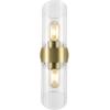 SAFAVIEH Lighting Collection Eytan Clear Glass/Black Vertical Wall Sconce Set of 2 Light Fixture, Ideal for Bathroom, Entryway, Vanity, Foyer, Hallway, Living Room (LED Bulbs Included)(Brass)