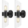 SAFAVIEH Lighting Collection Eytan Clear Glass/Black Vertical Wall Sconce Set of 2 Light Fixture, Ideal for Bathroom, Entryway, Vanity, Foyer, Hallway, Living Room (LED Bulbs Included)(Black)