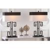 SAFAVIEH Lighting Collection Greek Key Modern Black 28-inch Bedroom Living Room Home Office Desk Nightstand Table Lamp Set of 2 (LED Bulbs Included)