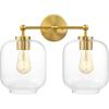 SAFAVIEH Lighting Collection Navia Brass/Clear Glass Shade 2-Light Wall Sconce Light Fixture, Ideal for Bathroom, Entryway, Vanity, Foyer, Hallway, Living Room (LED Bulbs Included)