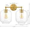 SAFAVIEH Lighting Collection Navia Brass/Clear Glass Shade 2-Light Wall Sconce Light Fixture, Ideal for Bathroom, Entryway, Vanity, Foyer, Hallway, Living Room (LED Bulbs Included)