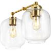 SAFAVIEH Lighting Collection Navia Brass/Clear Glass Shade 2-Light Wall Sconce Light Fixture, Ideal for Bathroom, Entryway, Vanity, Foyer, Hallway, Living Room (LED Bulbs Included)