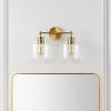 SAFAVIEH Lighting Collection Navia Brass/Clear Glass Shade 2-Light Wall Sconce Light Fixture, Ideal for Bathroom, Entryway, Vanity, Foyer, Hallway, Living Room (LED Bulbs Included)
