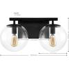 SAFAVIEH Lighting Collection Severa Brass/Clear Glass Globe Shade 2-Light Wall Sconce Light Fixture, Ideal for Bathroom, Entryway, Vanity, Foyer, Hallway, Living Room (LED Bulb Included)(Black)