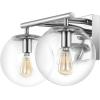 SAFAVIEH Lighting Collection Severa Brass/Clear Glass Globe Shade 2-Light Wall Sconce Light Fixture, Ideal for Bathroom, Entryway, Vanity, Foyer, Hallway, Living Room (LED Bulb Included)(Chrome)