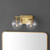 SAFAVIEH Lighting Collection Severa Brass/Clear Glass Globe Shade 2-Light Wall Sconce Light Fixture, Ideal for Bathroom, Entryway, Vanity, Foyer, Hallway, Living Room (LED Bulb Included)(Brass)