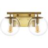 SAFAVIEH Lighting Collection Severa Brass/Clear Glass Globe Shade 2-Light Wall Sconce Light Fixture, Ideal for Bathroom, Entryway, Vanity, Foyer, Hallway, Living Room (LED Bulb Included)(Brass)