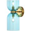 SAFAVIEH Lighting Collection Solyn Blue Glass Shade/Brass Wall Sconce Set of 2 Light Fixture, Ideal for Bathroom, Entryway, Vanity, Foyer, Hallway, Living Room (LED Bulbs Included)(Blue/Brass)