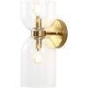 SAFAVIEH Lighting Collection Solyn Blue Glass Shade/Brass Wall Sconce Set of 2 Light Fixture, Ideal for Bathroom, Entryway, Vanity, Foyer, Hallway, Living Room (LED Bulbs Included)(Clear/Brass)