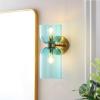 SAFAVIEH Lighting Collection Solyn Blue Glass Shade/Brass Wall Sconce Set of 2 Light Fixture, Ideal for Bathroom, Entryway, Vanity, Foyer, Hallway, Living Room (LED Bulbs Included)(Blue/Brass)