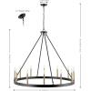 SAFAVIEH Lighting Collection Taelor Matte Black/Gold 12-Light Wagon Wheel Hanging Adjustable Chandelier Light Fixture (LED Bulbs Included)