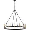 SAFAVIEH Lighting Collection Taelor Matte Black/Gold 12-Light Wagon Wheel Hanging Adjustable Chandelier Light Fixture (LED Bulbs Included)