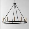 SAFAVIEH Lighting Collection Taelor Matte Black/Gold 12-Light Wagon Wheel Hanging Adjustable Chandelier Light Fixture (LED Bulbs Included)