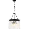 SAFAVIEH Lighting Collection Thryssa Black/Clear Glass 3-Light Hanging Adjustable Chandelier Light Fixture (LED Bulbs Included)