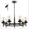 SAFAVIEH Lighting Collection Vancouver Modern Black/Brown 7-Light Round Wagon Wheel Hanging Adjustable Chandelier Light Fixture (LED Bulbs Included)