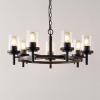 SAFAVIEH Lighting Collection Vancouver Modern Black/Brown 7-Light Round Wagon Wheel Hanging Adjustable Chandelier Light Fixture (LED Bulbs Included)