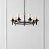 SAFAVIEH Lighting Collection Vancouver Modern Black/Brown 7-Light Round Wagon Wheel Hanging Adjustable Chandelier Light Fixture (LED Bulbs Included)