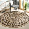 SAFAVIEH Natural Fiber Collection Area Rug – 3′ Round, Teal & Natural, Handmade Boho Mandala Braided Jute, Ideal for High Traffic Areas in Living Room, Bedroom (NF802E)(Black/Natural)