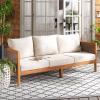 SAFAVIEH Outdoor Collection Amanda Natural Acacia Solid Wood/Taupe Cushion 3-Seater Sofa