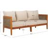 SAFAVIEH Outdoor Collection Amanda Natural Acacia Solid Wood/Taupe Cushion 3-Seater Sofa